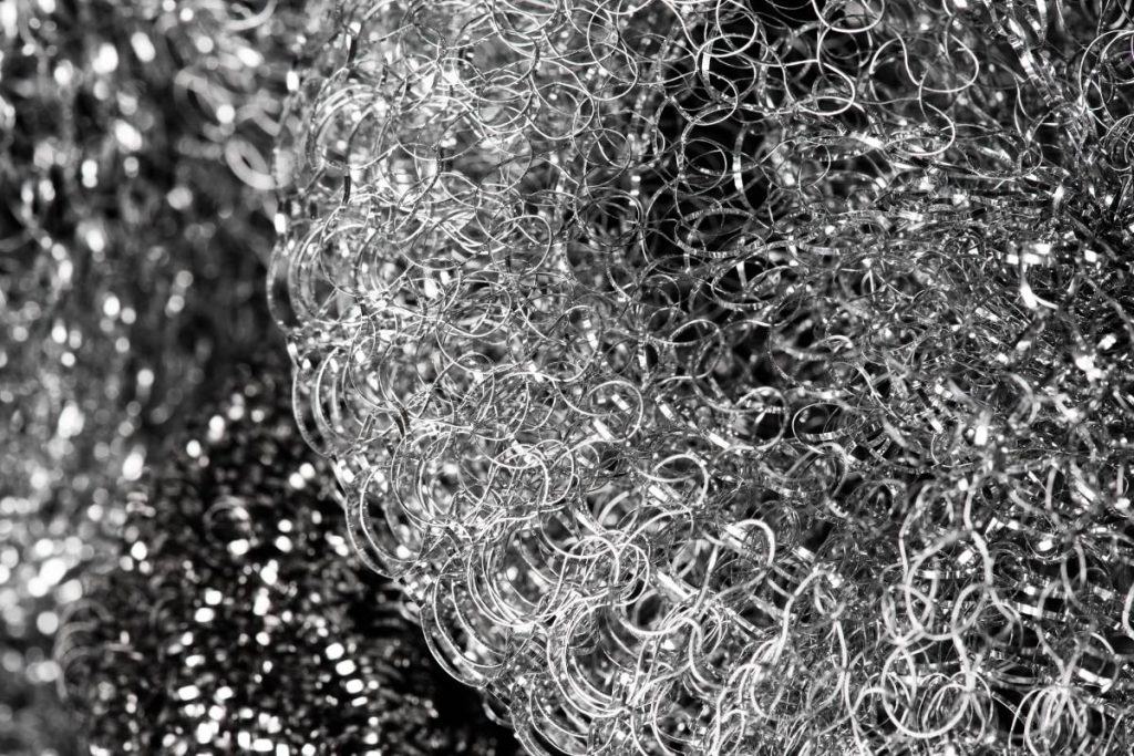 Abstract metal texture, surface of metal sponge closeup