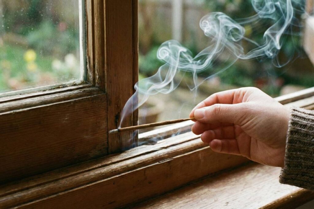 Using the incense stick test to find air leaks in windows